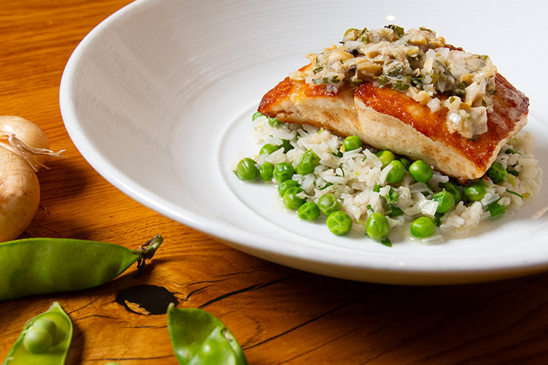 Fresh Snapper with rice and peas