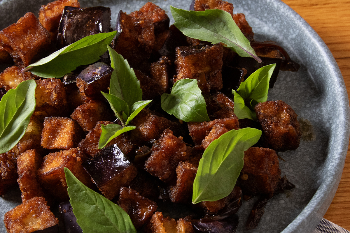 Crispy eggplant, hot and sour, thai basil