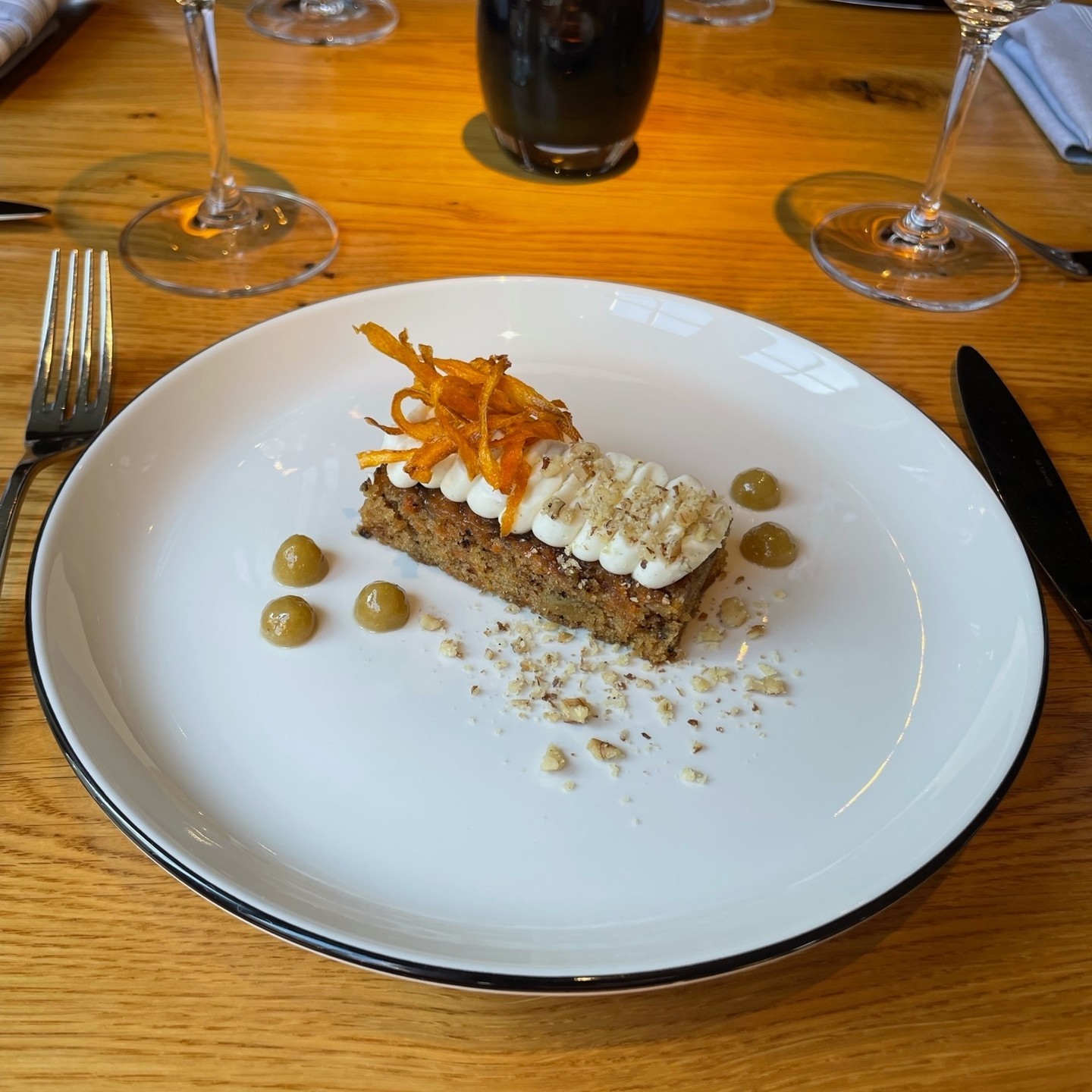 New Dessert Alert! Try the carrot cake with walnuts and a cream cheese and marscapone frosting served with crispy carrots and a golden raisin and verjus puree<br/>
<br/>
<br/>
<br/>
#desserts #carrotcake #itsavegetable #southofbroad #charleston #chseats #eatlocal